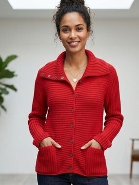 Margaret Winters 100% Cotton Red Everyday Button Down Cardigan Sweater size S